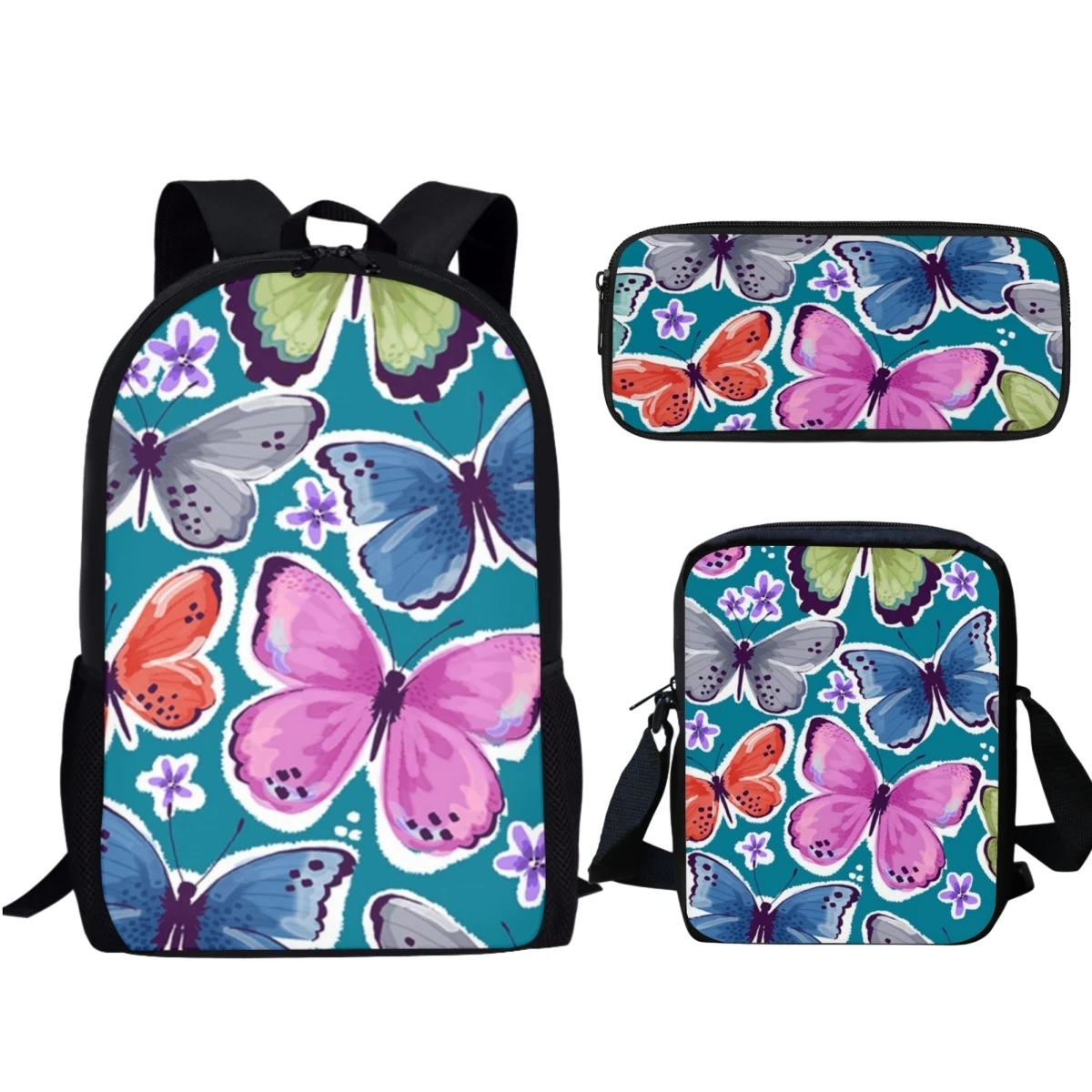 Mochila Aquarela Padrão Borboleta Artística para Meninas, Casual School Bag Set para Crianças, Teens Book Bags, Mochila de Viagem para Crianças, Moda