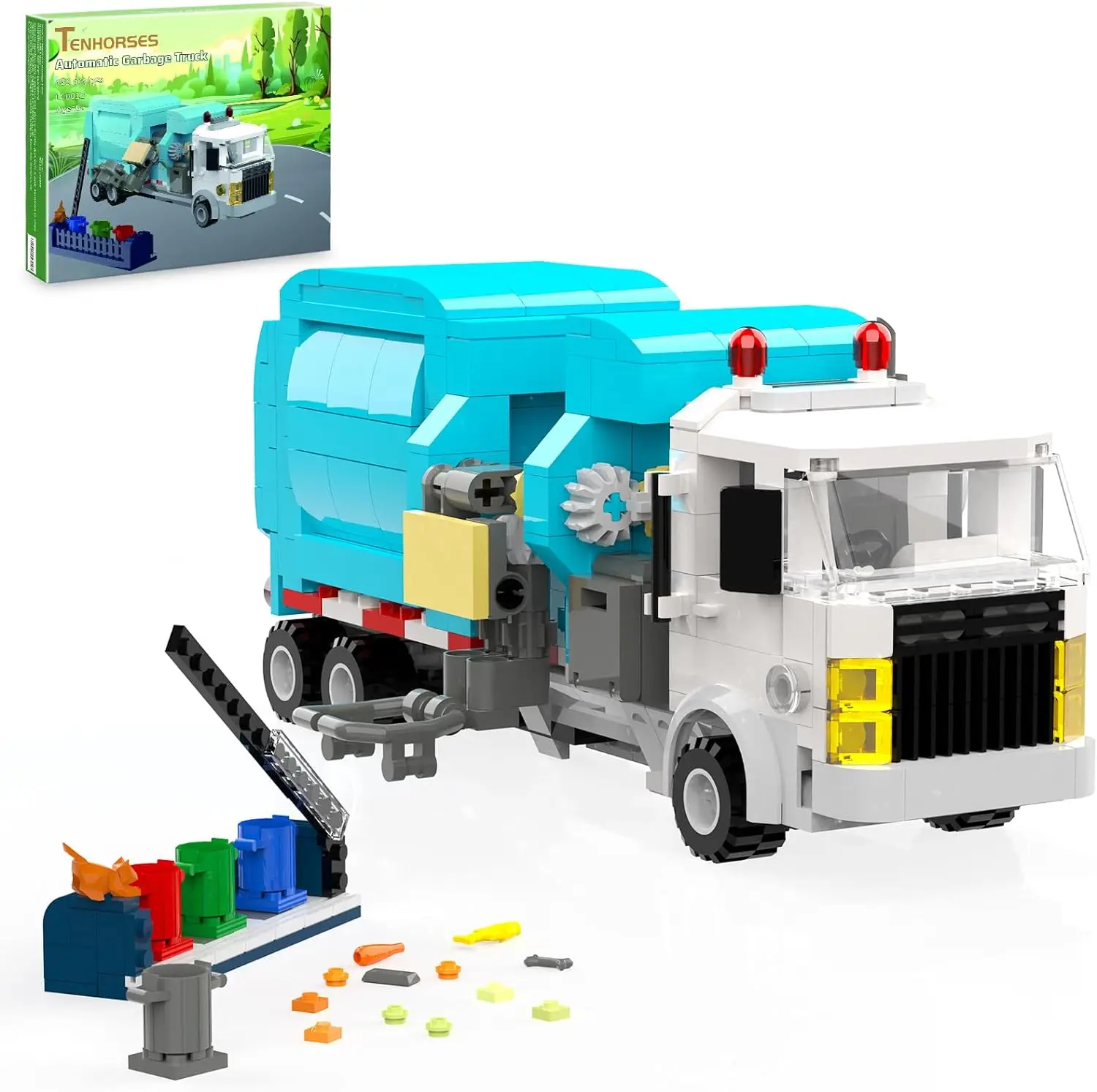 

Garbage Truck Building Sets,Recycling Truck Building Kit with 4 Sorting Bins and Tipping Platform,Movable Trash Truck Toys Gift