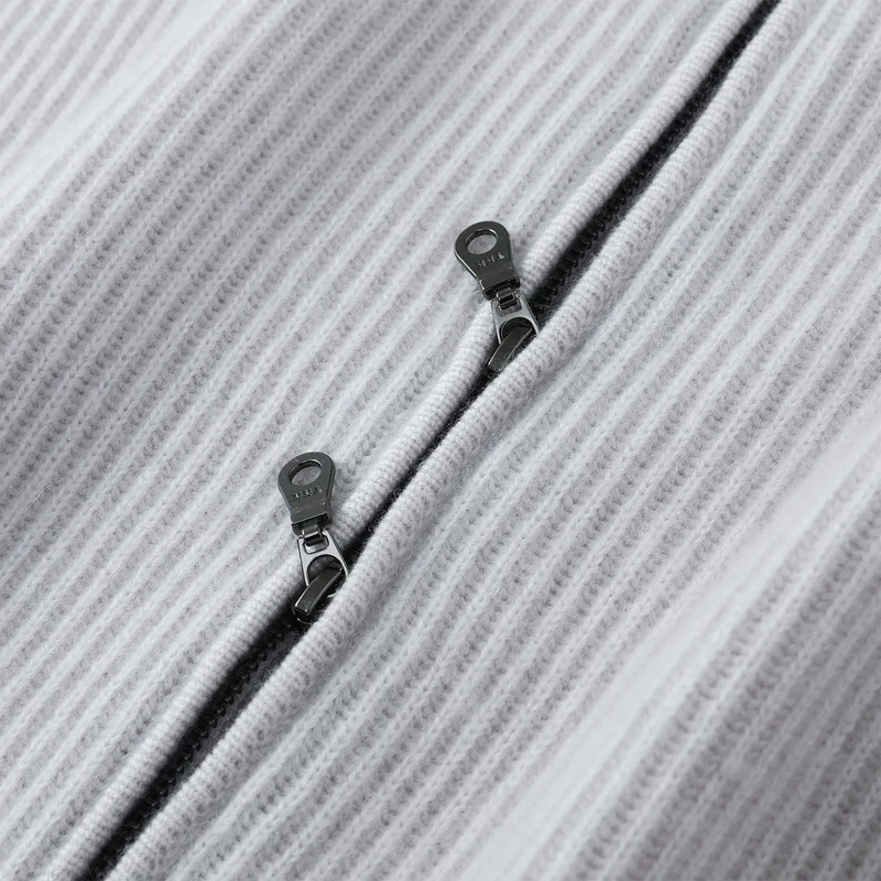 เสื้อคาร์ดิแกนแคชเมียร์คลาสสิกสำหรับผู้ชาย ฤดูใบไม้ร่วงและฤดูหนาว แขนยาว ถักแบบมีซิป คอตั้ง เนื้อผ้านุ่มคุณภาพสูง