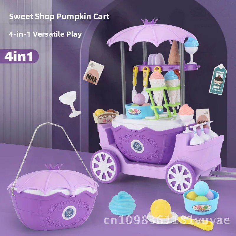 ชุดของเล่นรถขายไอศกรีมสำหรับเด็ก - รถเข็นครัว โต๊ะเครื่องแป้ง ของเล่นคุณหมอสำหรับเด็กผู้หญิง พร้อมขนมจำลอง สำหรับเล่นบทบาทสมมติที่บ้าน