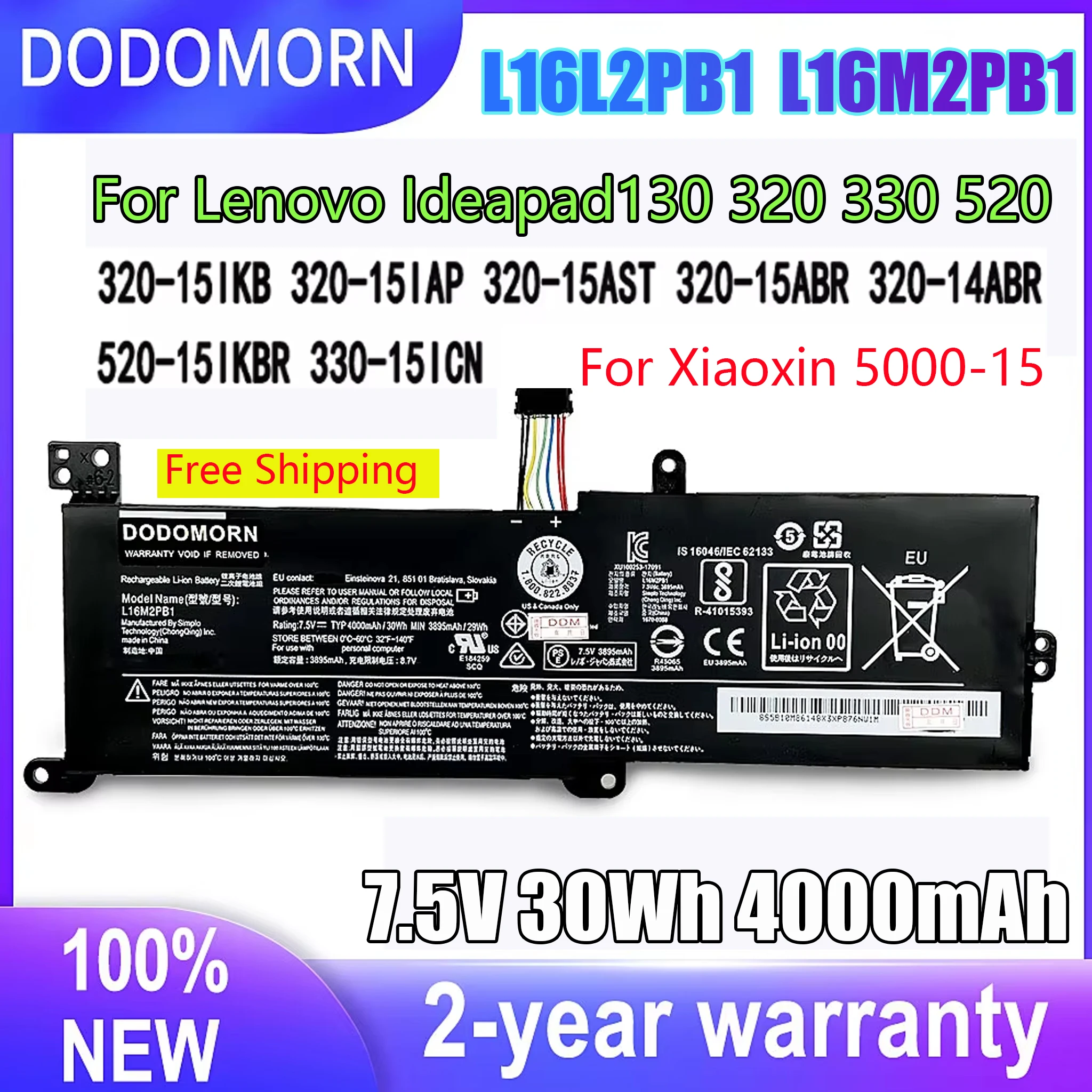 

New L16L2PB1 L16M2PB1 Laptop Battery For Lenovo Ideapad 320-15IKB -15IAP -15AST -15ABR -14ABR 520-15IKBR 330-15ICN L17M2PB7