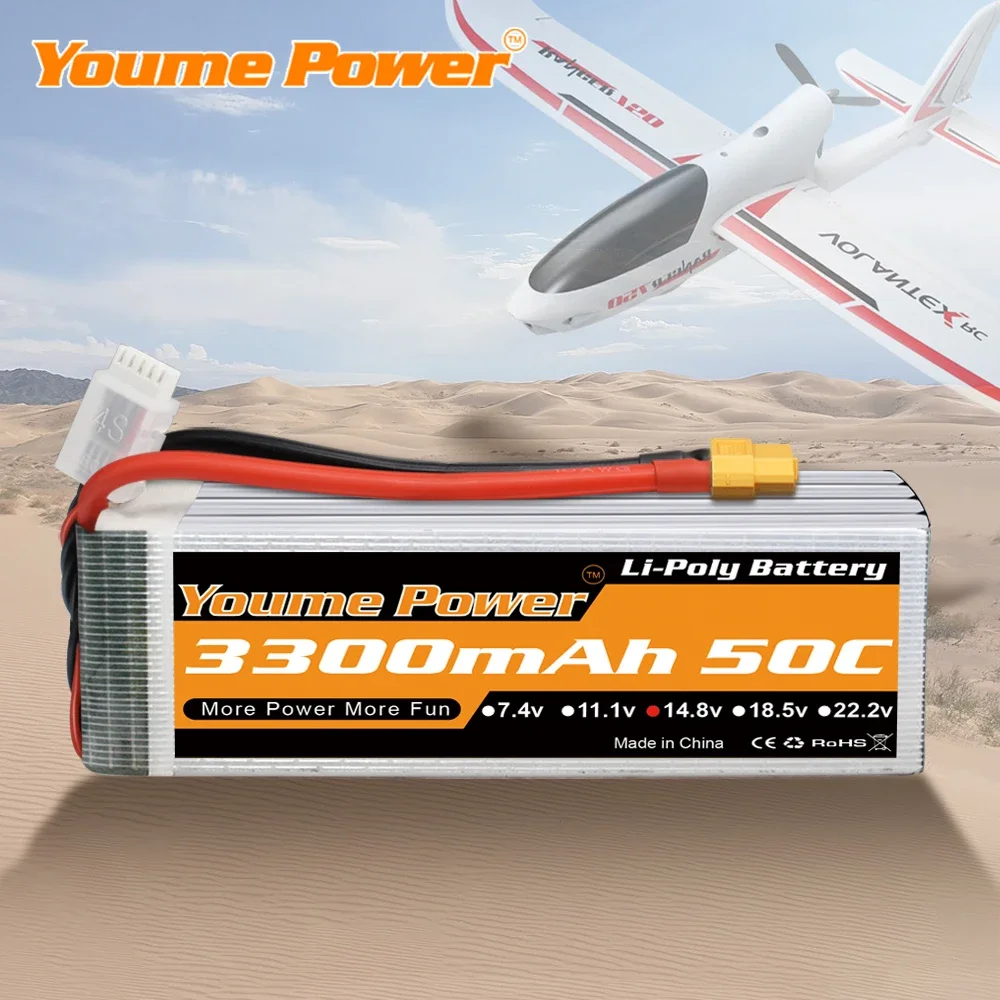 Youme 2S 3S 4S 6S Lipo Battery 3300mah 4500mah 5200mah 6200mah 6500mah 60C T Deans XT60 For FPV Airplanes Heli Car RC Parts