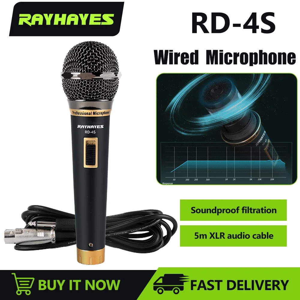 RAYHAYES RD-4S Professional Dynamic Wired Microphone Cardioid Pickup Pattern Reproduces Vocals Suitable for Karaoke