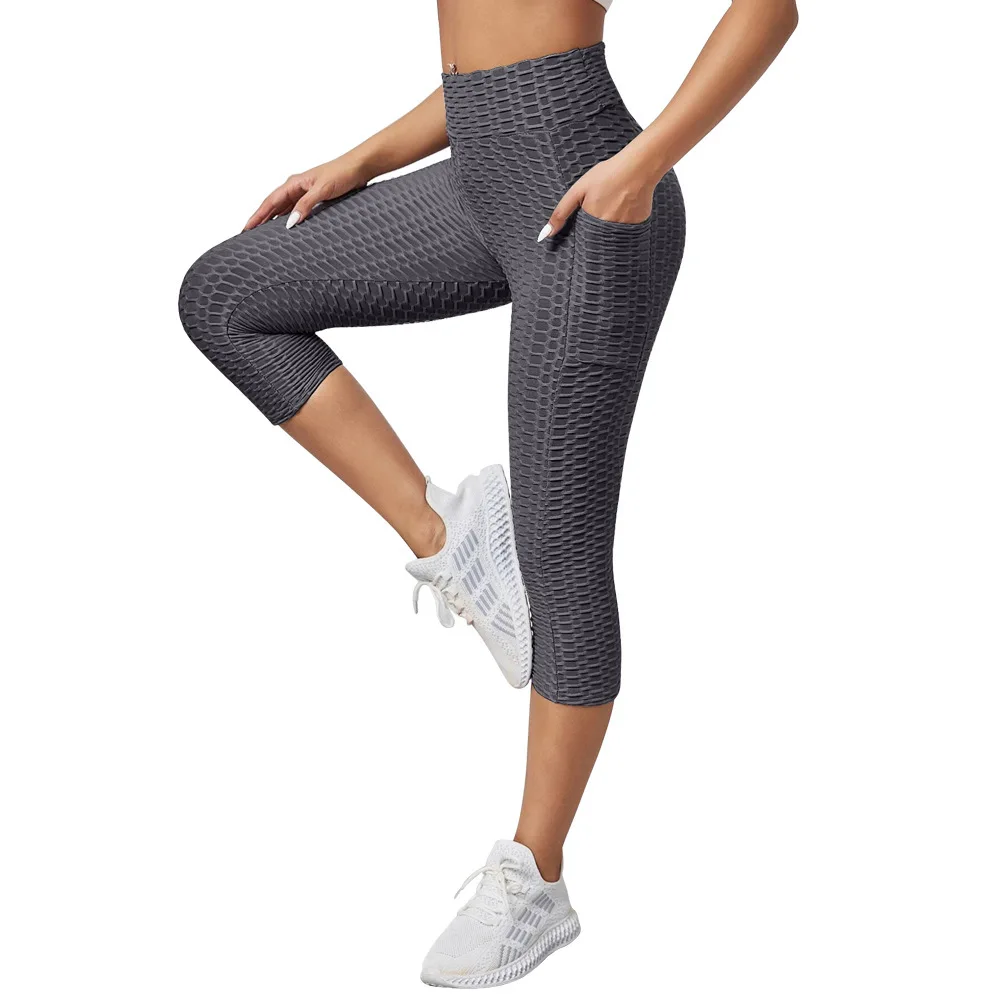 High Waist Jacquard Bubble Texture Yoga Leggings Women Slimming Fitness Workout Running Sport Gym Training Pants
