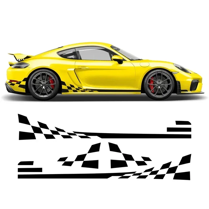 CHECKERED SIDE GRAPHIC DESIGN  Car Stickers Decorations Auto Racing Body Side Stripes Vinyl Modified Stripe Decal Decoration