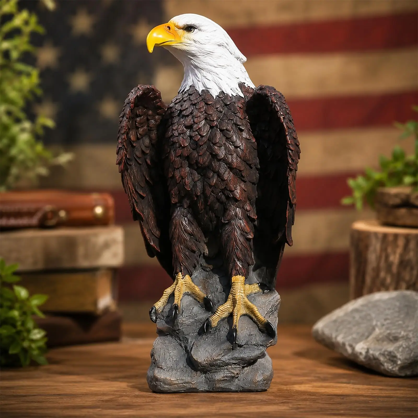 American Bald Eagle Statue Outdoor, 24'' Large Garden Decor Eagle Figurine