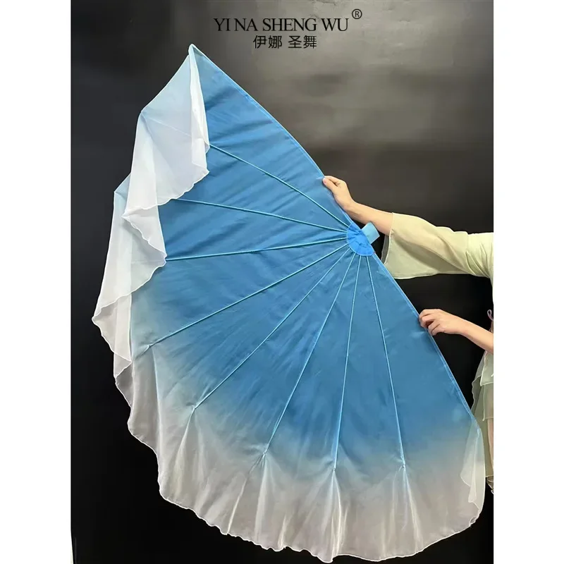 빅 사이즈 팬 베일 부드러운 쉬폰 원단 그라데이션 플로위 오픈 댄스 소품 유연한 손잡이 라운드 원형 성인 쇼 의상 신상품