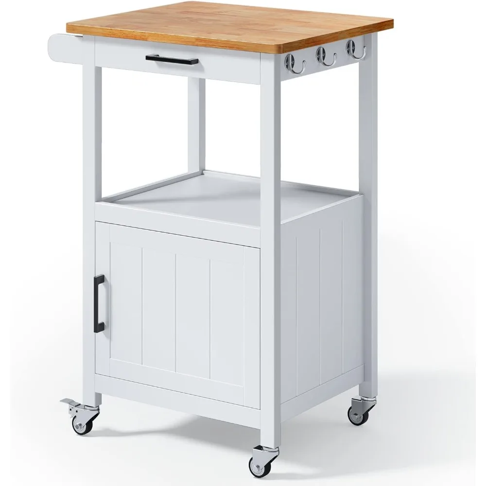

Rolling Kitchen Island Cart with Drawer, Storage on Wheels, Small Home Coffee Bar, Microwaves Stand, Table/Cabinet and Side Hook