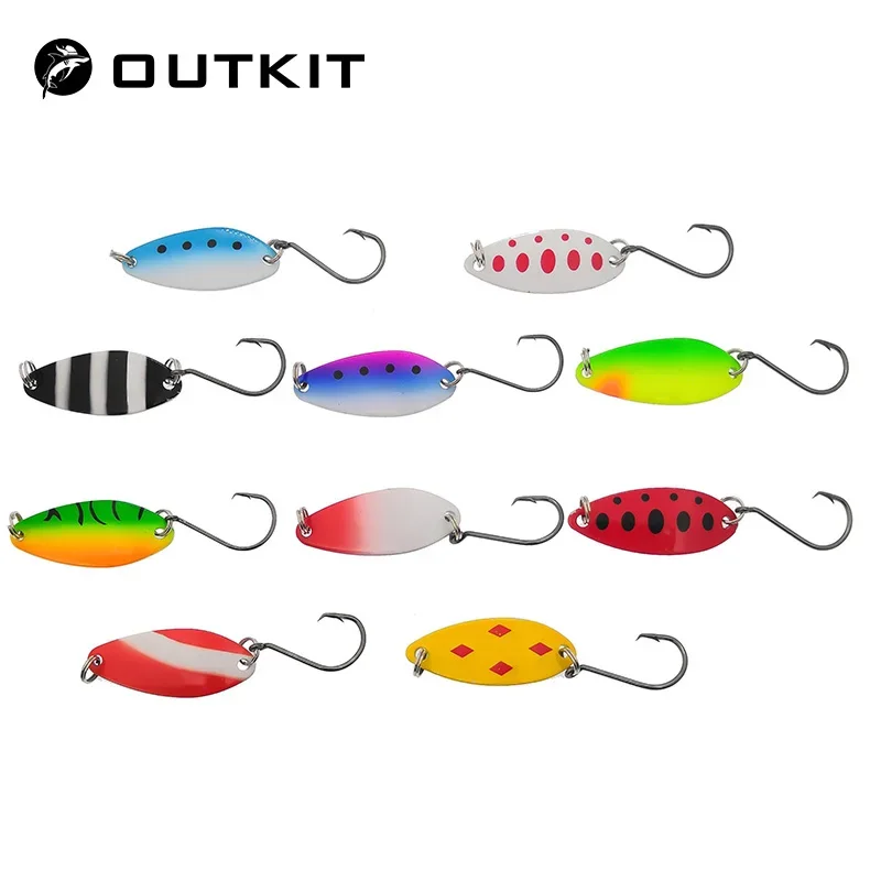 OUTKIT 10 pièces mélange de couleurs 4.1 cm 6.5g cuillère de pêche leurre appât de natation Isca artificiel truite leurre Pesca matériel de pêche Truite cuillères