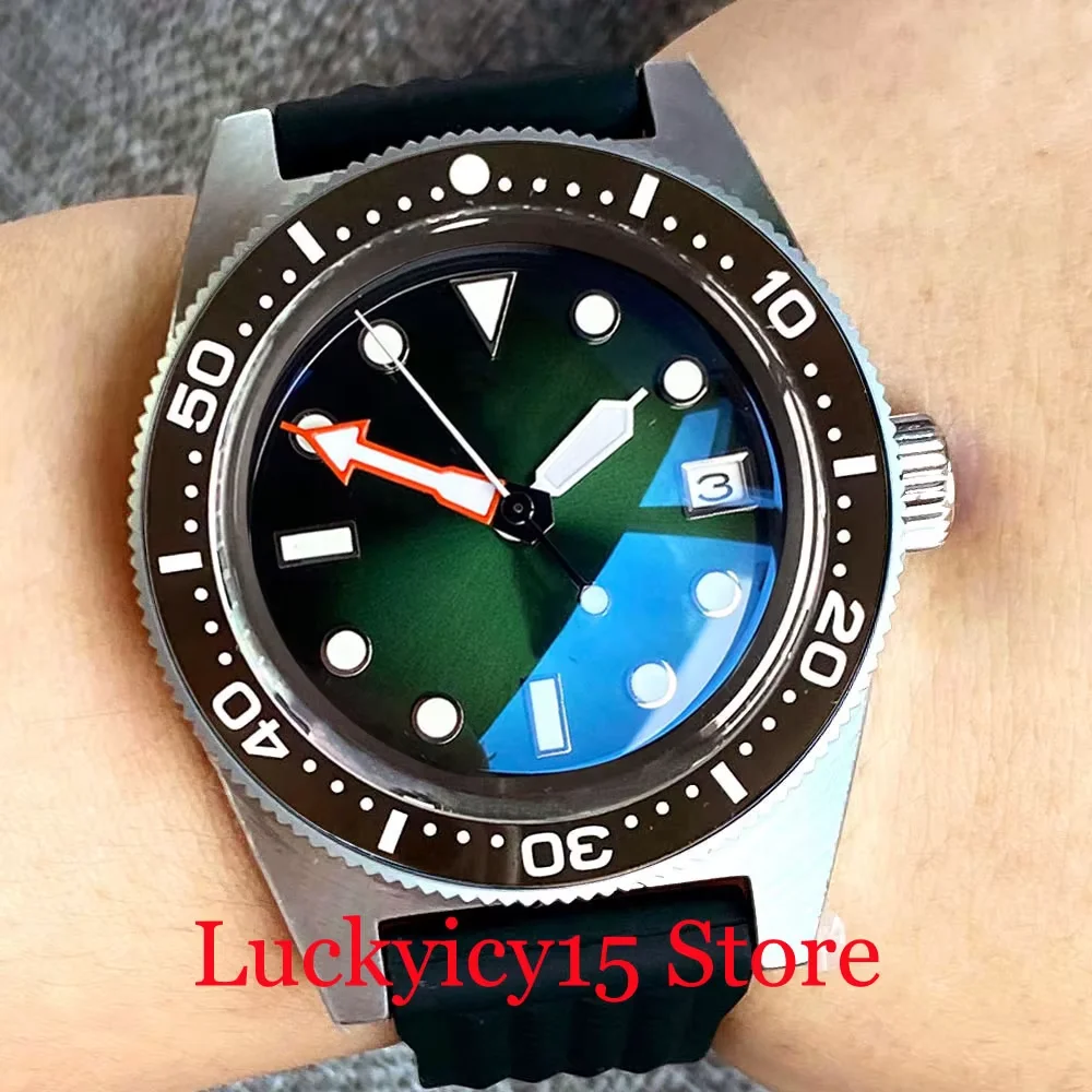 تخصيص 300 متر مقاوم للماء غواص 41 مللي متر NH35 التلقائي الرجال ساعة اليد السيراميك الحافة أمة الله الهاتفي AR طلاء قبة الياقوت الكريستال