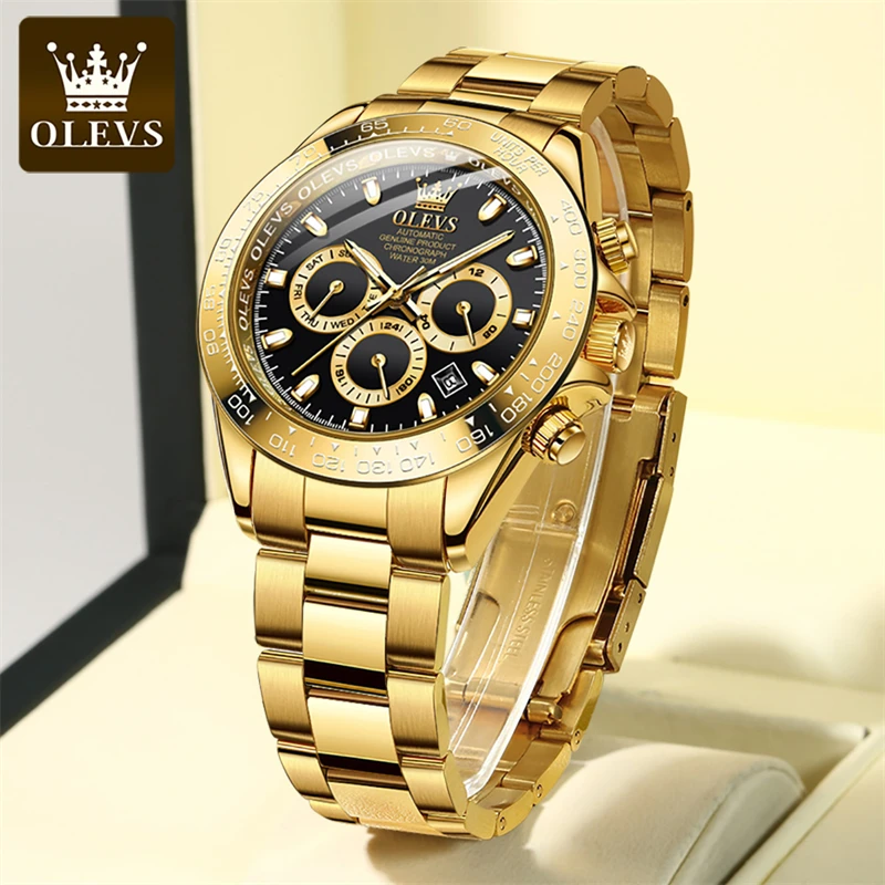 OLEVS-Montre mécanique multifonction en acier inoxydable pour homme, montres étanches, montre de mode Shoe, marque supérieure, luxe