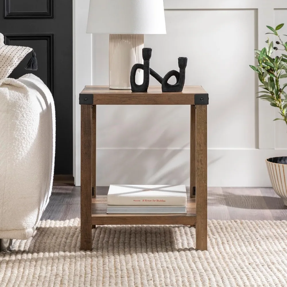 Walker Edison Sedalia Modern Farmhouse Metal X Side Table, 18 Inch, Rustic Oak