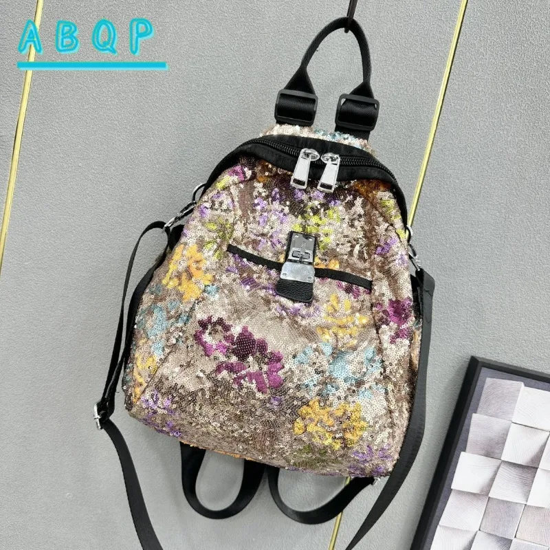 New Women's Backpack Luxury Brand Shining Fashion Women's Backpack Flower Shining Large Capacity Travel Leisure Backpack