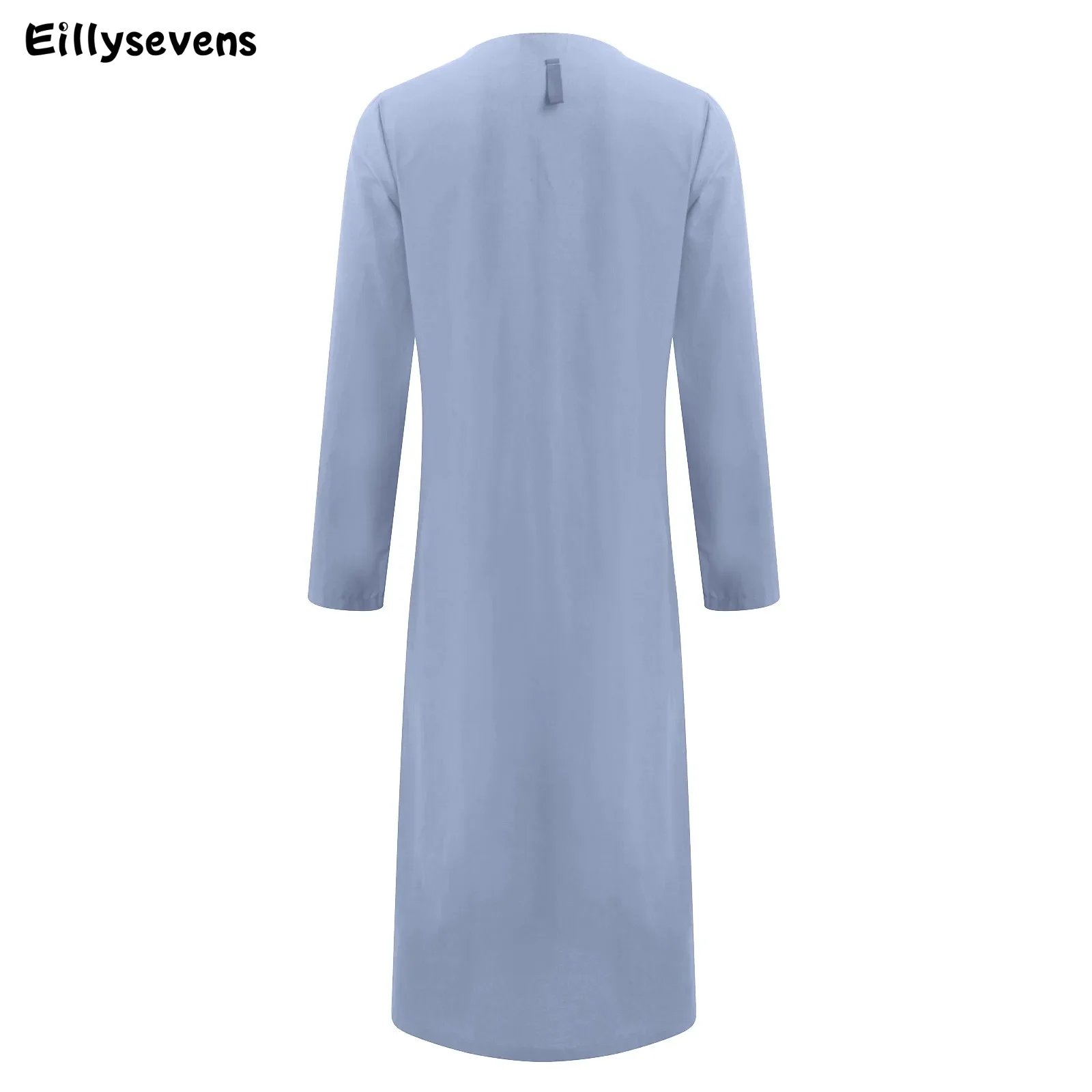 Men's V-Neck robe Linen Short Sleeve Kaftan Casual Shirts For Beach Summer men Clothing Breathable Moroccan Kaftan Eid Long Robe