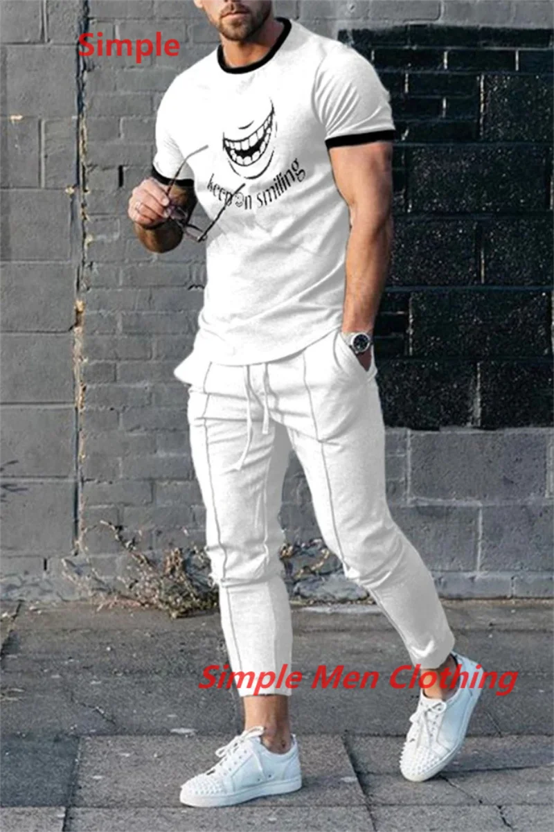 Summer Men Tracksuit Solid Color Short Sleeve T Shirt Long Pants Men 2 Piece Set Casual Trend Oversized Clothes Sportwear Suit