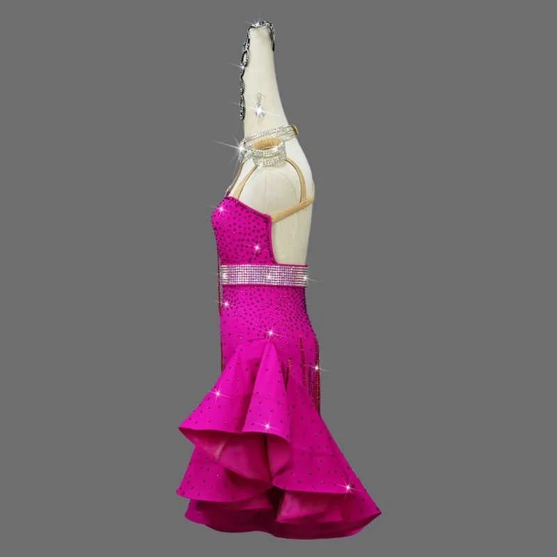 ชุดแข่งขันเต้นรำละตินสีแดงใหม่, ชุดผู้ใหญ่แบบใหม่สุดเซ็กซี่, ชุดเดรสยาวปานกลางสำหรับผู้หญิง, ชุดงานเลี้ยง, ชุดเดรสยาวสำหรับงานปาร์ตี้ของเด็กผู้หญิง