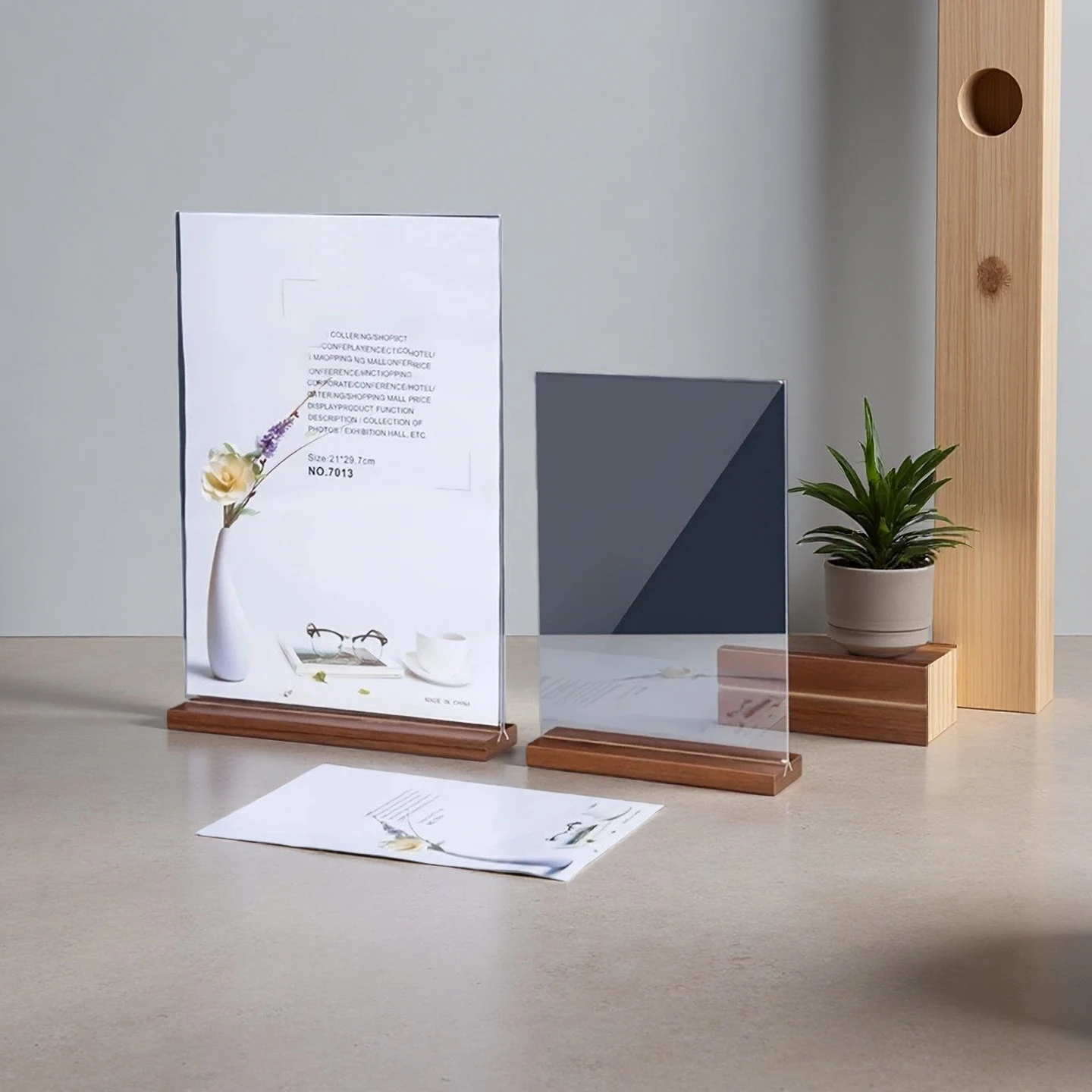 

Acrylic T-Shaped Sign Holder with Wooden Base - Pull-Out A4 Menu Display Stand Seat Card Exhibition Name Plate for Retail Office