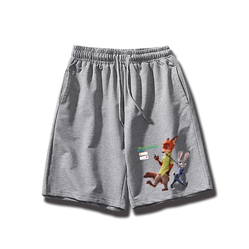 2025 جديد Zootopia سلسلة السراويل الرجال الصيف أنيمي موضة طباعة تنوعا خمسة أرباع السراويل القطن الخالص حجم كبير