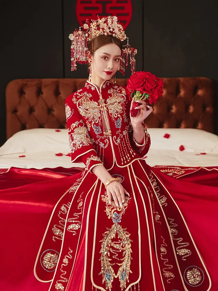 

Velvet dress new Chinese-style wedding luxurious and elegant