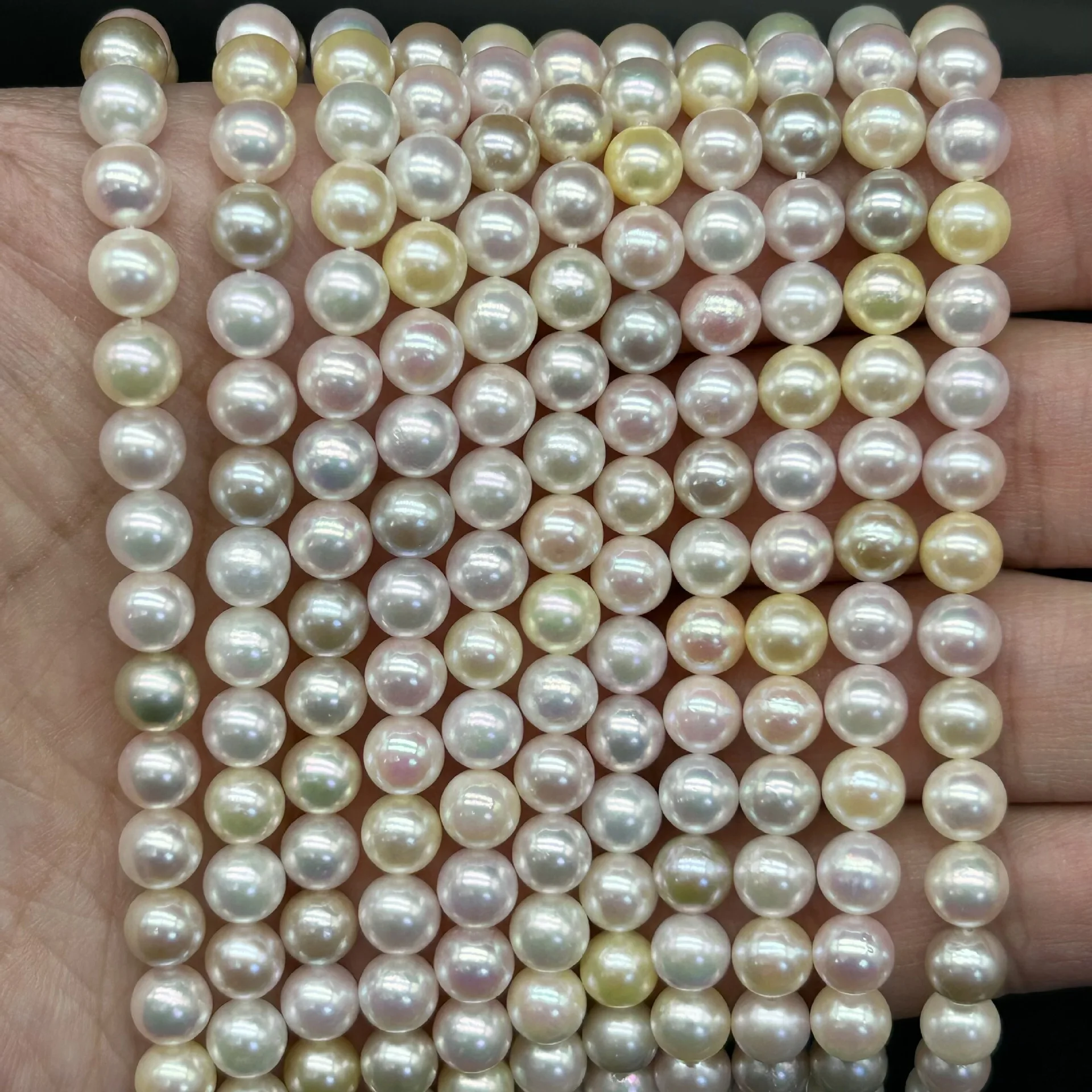 

6-6.5mm Natural Akoya Mixed Pearl Necklace, Perfect Round Strong Luster Almost Flawless, Premium Seawater Jewelry Gift