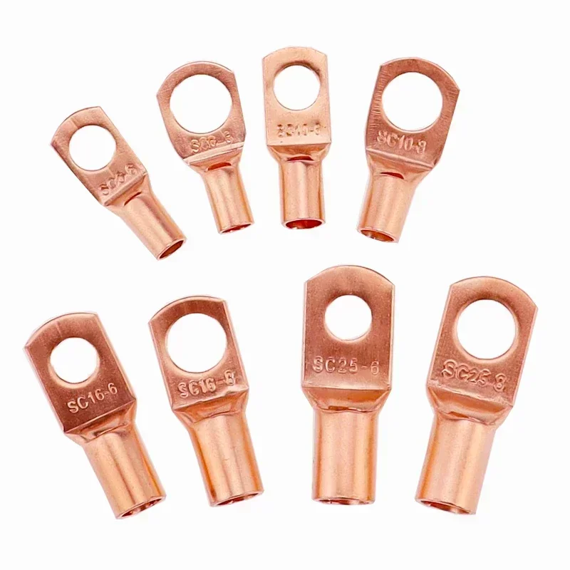 200PCS Copper Lug Ring Wire Connectors Bare Cable Electric Crimp Terminal SC6-6 SC6-8 SC10-6 SC10-8 SC16-6 SC25-6 SC25-8