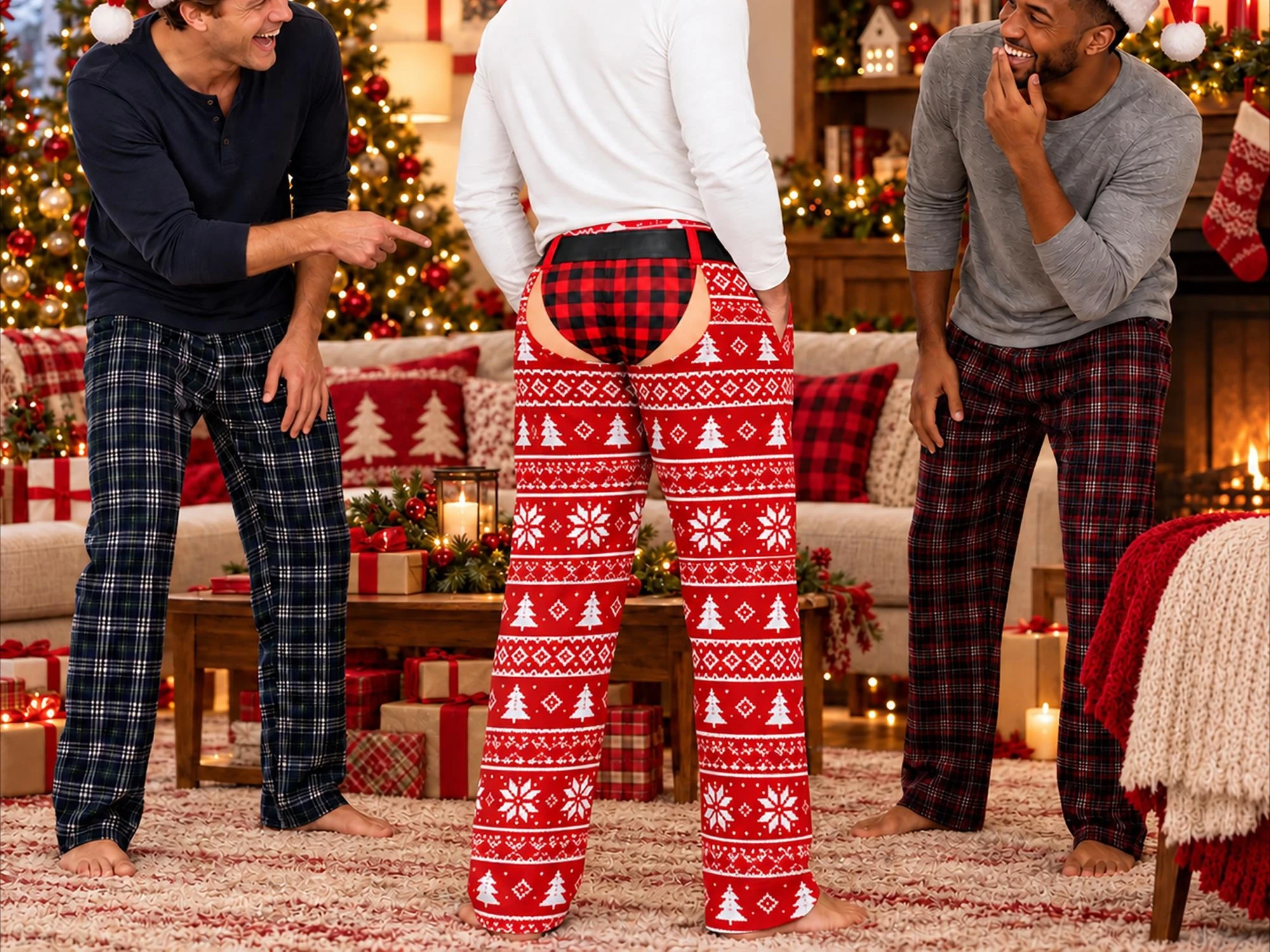 Personalized Funny Pajama Pants Fake Thong Fake Butt Pants Christmas Gag Gift Ugly Christmas Pants Novelty Gag Gift Men Women