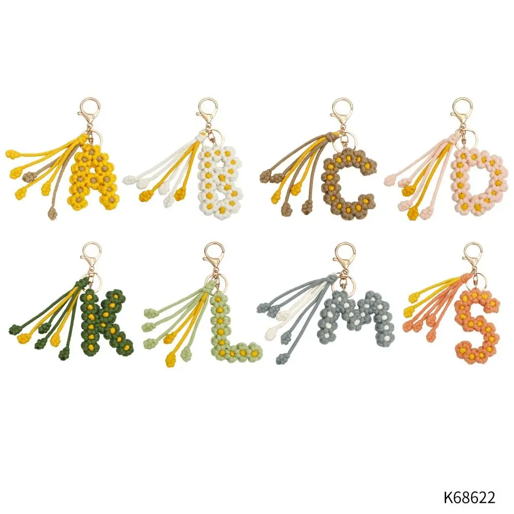 New Creative Letter Keychain Rice Ears Daisy Flowers Bag Pendant Intangible Cultural Heritage Handwoven Bohemian Letter Keychain