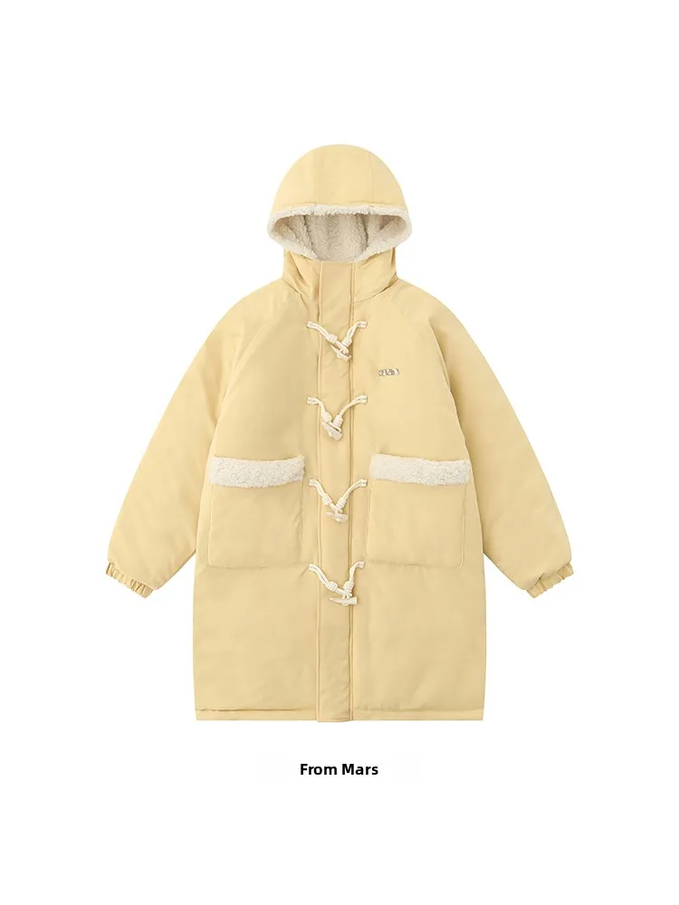 

Hatsune from Luy in Hand Harajuku Sle Thiened Lamb Velvet Cotton Jaet Long Loose Fit Button up Hooded Coat