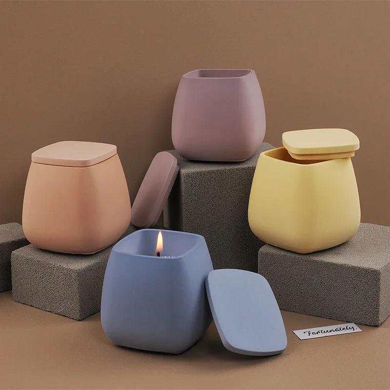 DIY Epoxy Cement Plaster Silicone Mold Square Candle Cup Box With Lid Large Storage Jar Mirror Silicone Mould For Resin view 3