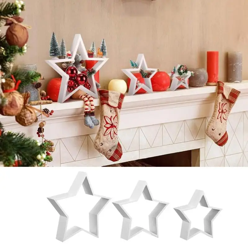 Wooden Star Christmas Tabletop Decor Christmas Farmhouse Centerpiece Star Sign Craft Table Centerpieces For Mantle Shelf