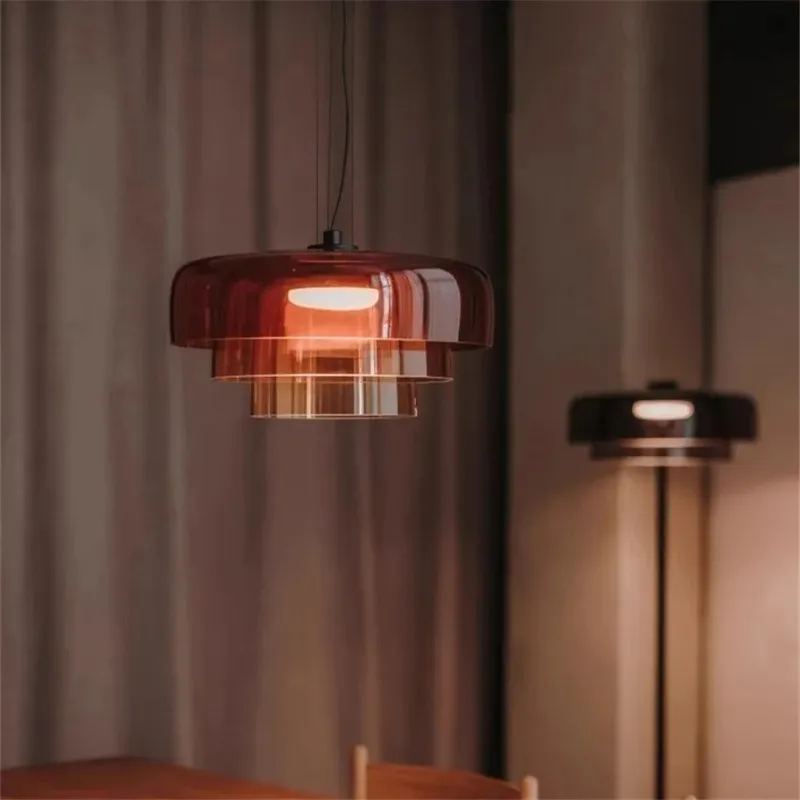Simple Orange Green Led Dining Light Levels Glass Pendant Light Restaurant Bar Home Decoration Living Room  Hanging Chandelier