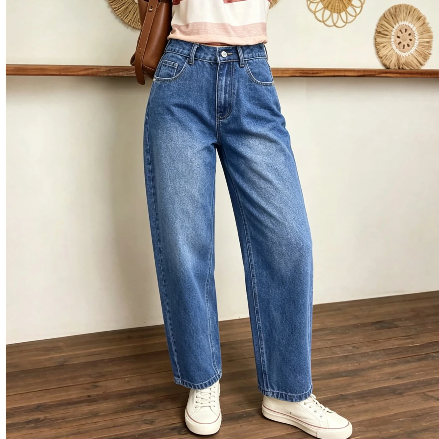 New Loose Casual Washed Light Harem Cropped Women Jeans Comfy Stylish Women Pants Fit Denim
