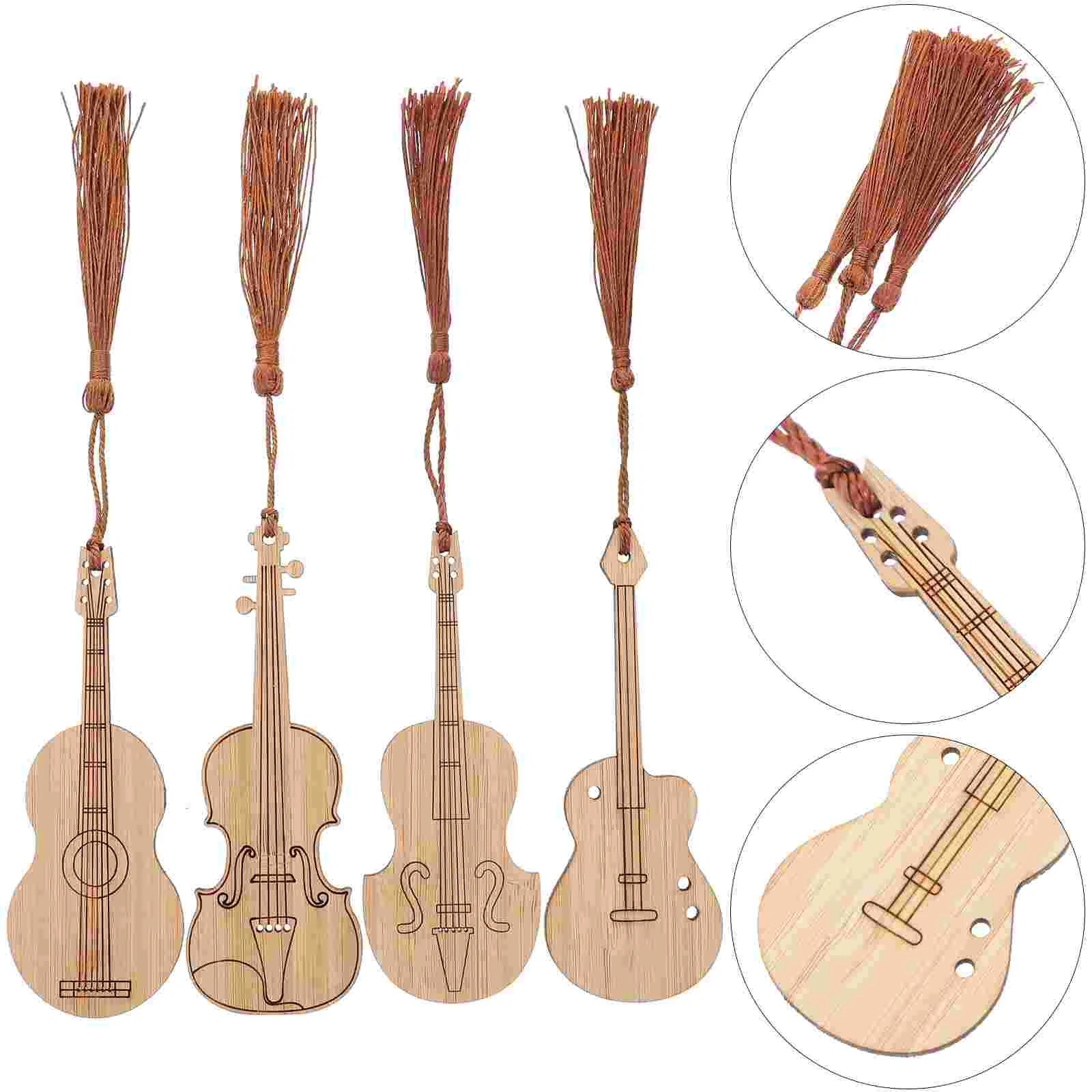 Instrument Bookmark Gifts Guitar Pendant Bamboo School Students for Reading Guitars