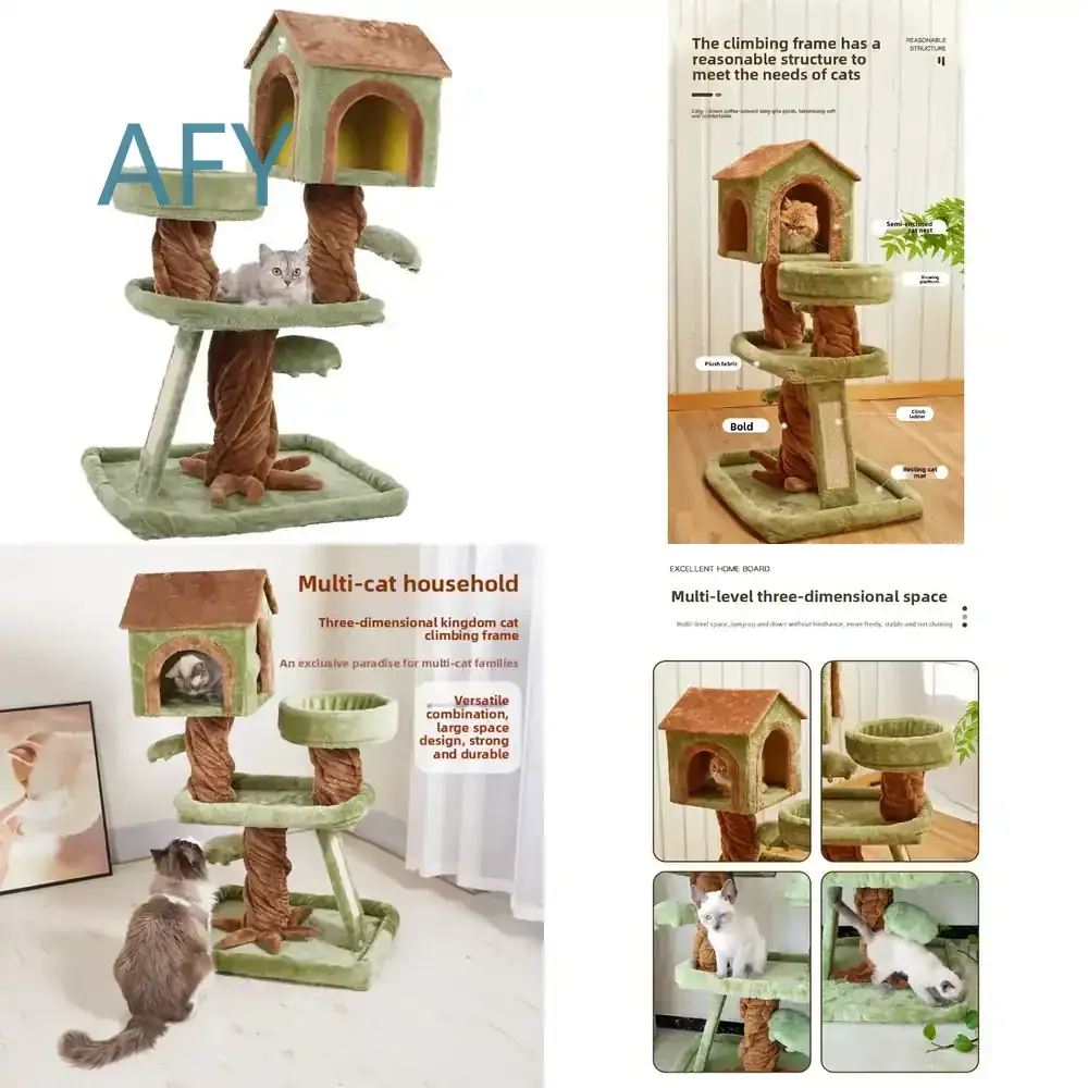 41 inch Large Cat Tree Tower for Indoor Cats Luxury Cat House with Scratching Posts Multi Level Climbing Furniture for Cats