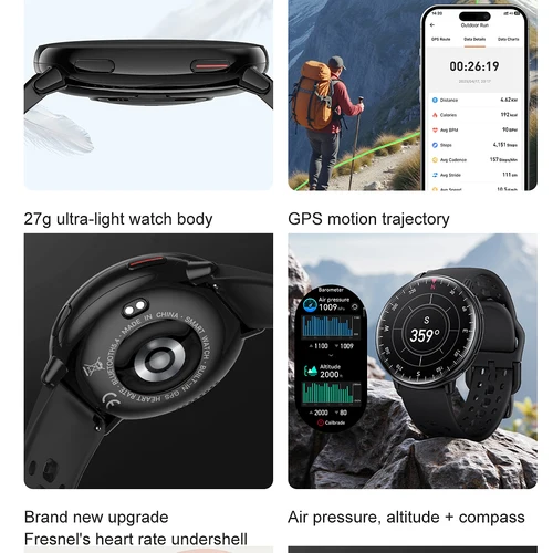 Imagen 2 del producto Brújula deportes al aire libre relojes inteligentes ultrafino GPS Smartwatch mujeres hombres impermeable BT llamada Monitor de ritmo cardíaco salud de las mujeres