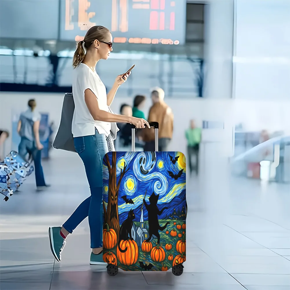 1PC Starry Night Halloween Print Luggage Cover for Luggage 18 – 32 Inches; Dust and Elastic Travel Accessories to Effectively Pr