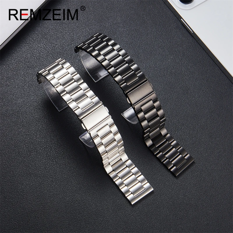 Stainless Steel Watch Band Butterfly Buckle Bracelet 20/22mm Strap for Women Men Silver Black Solid Metal Watchband Accessories
