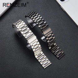 Stainless Steel Watch Band Butterfly Buckle Bracelet 20/22mm Strap for Women Men Silver Black Solid Metal Watchband Accessories