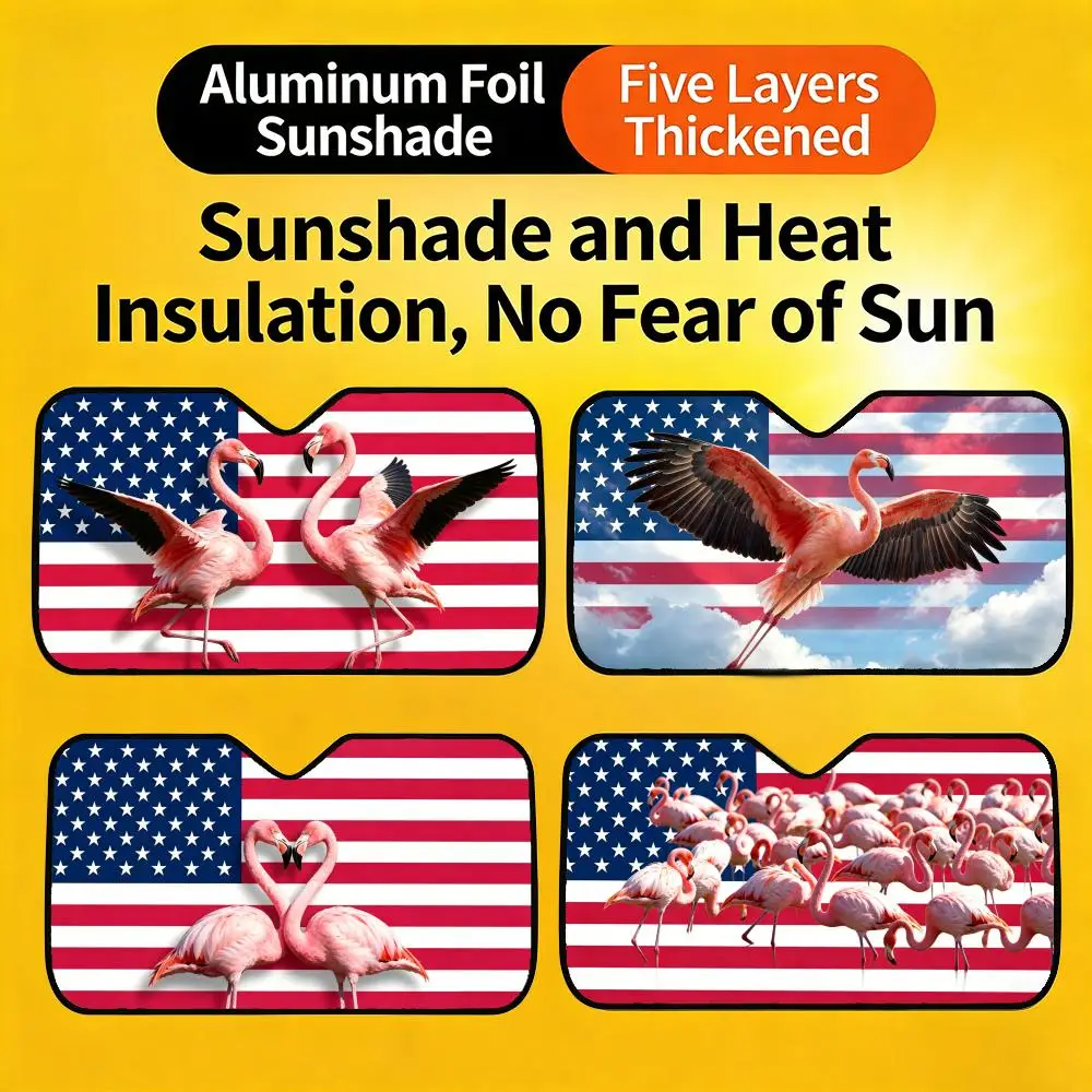 

1P-Flamingo Sun Visor Cute and Funny Car Sunshade, Personalized UV-Resistant Front Windshield Sun Visor Cover