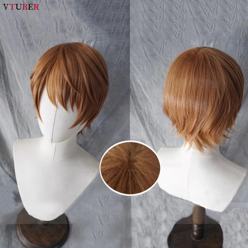 2 Types Yagami Light Cosplay Wig Anime Short Brown Fluffy/Scalp Wig Heat Resistant Synthetic Hair Halloween Party Wigs + Wig Cap