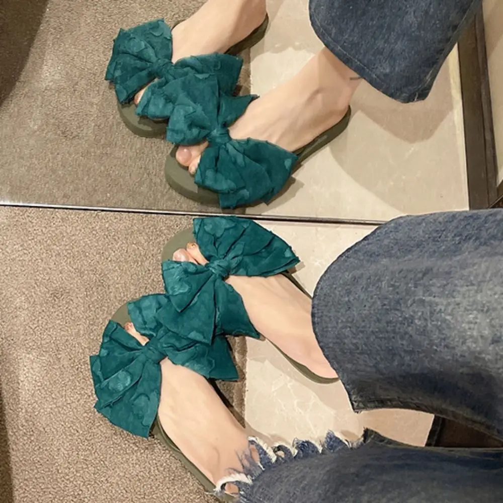 

Милые шлепанцы на мягкой подошве с бантом, противоскользящие милые пляжные тапочки, пляжная одежда, шлепанцы, домашние сандалии