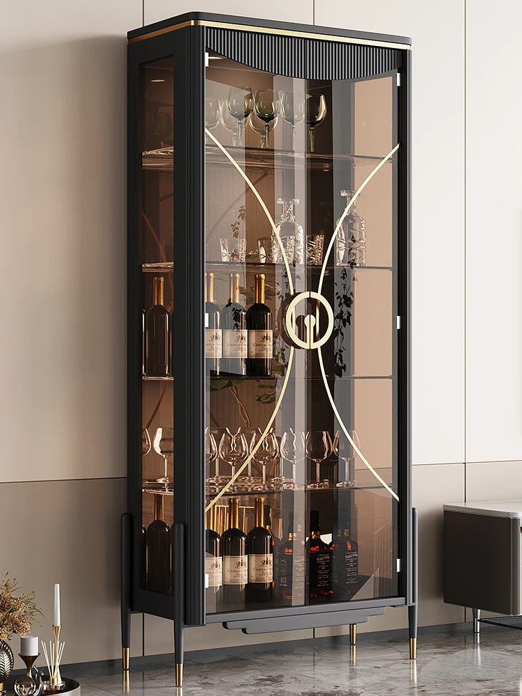 

Glass door wine cabinet display cabinet modern simple high-end living room small transparent glass cabinet home against the wall