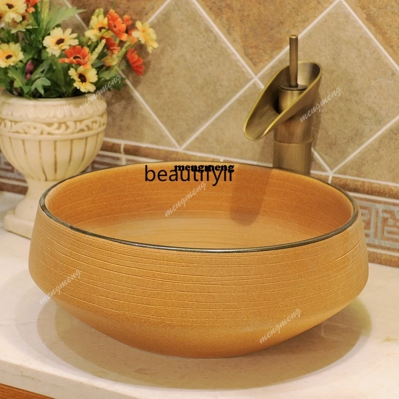 Stage art round washbasin bathroom washbasin Mediterranean personalized washbasin bathroom sink