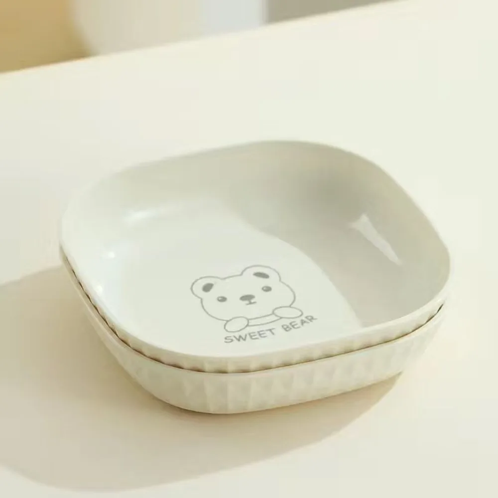 

Easy To Clean Square Cartoon Bone Spitting Plate with Storage Rack PP Fruit Plate Stackable Space-saving Snack Dish Candy