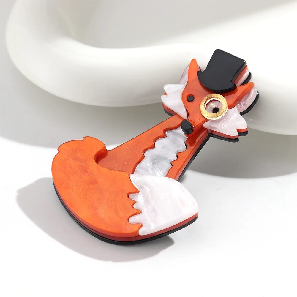 Lustige Acryl-Cartoon-Fuchs-Broschen für Damen und Herren, Niedliche Tier-Broschen aus Kunstharz, Kleidungs- und Schmuck-Accessoires – Detail 5
