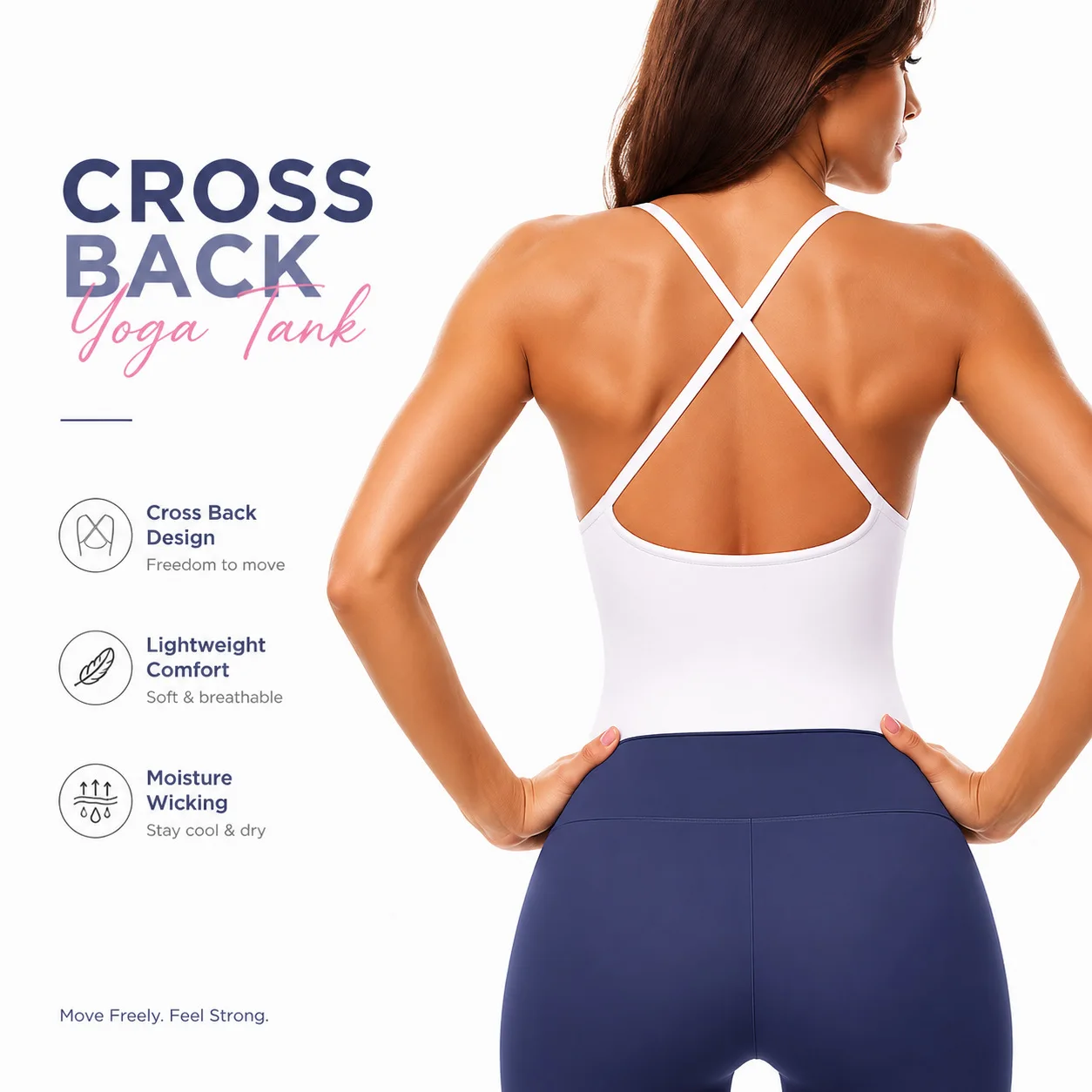 Women Square‑Neck Criss‑Cross Back Yoga Tank Top Spaghetti Strap Built‑in Bra Breathable Gym Fitness Sports Vest