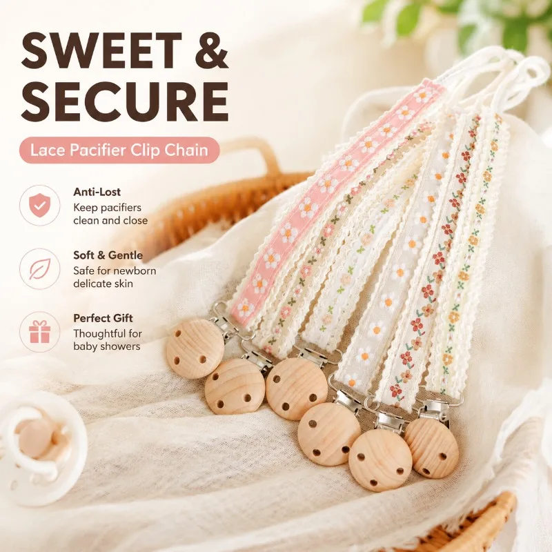 Lace Pacifier Clip Chain for Newborn Anti-Lost Pacifier Holder Embroidery Gift Baby Products