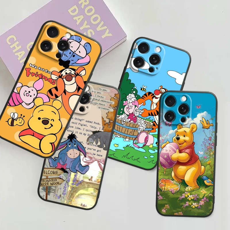 Disney Winnie The Poodle For iPhone 15 14 13 12 11 XS XR X 8 7 SE Pro Max Plus Mini Black Back Phone Case