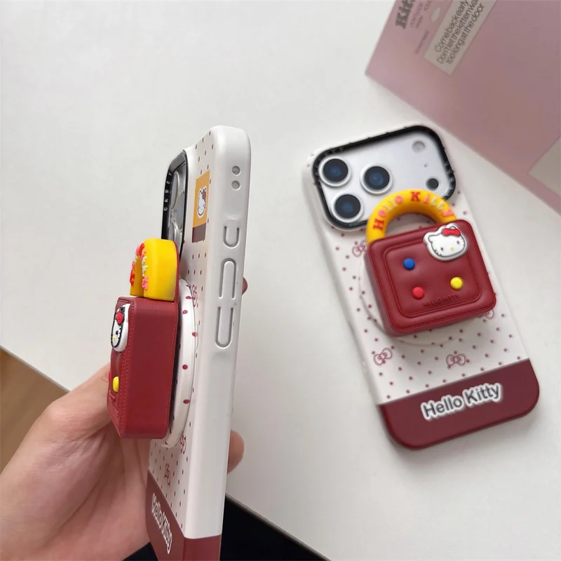 الكورية ليتل البولكا نقطة القوس المغناطيسي قضية الهاتف آيفون 17 برو 16 15 14 برو ماكس غطاء مع مرحبا كيتي الوقوف ل Magsafe