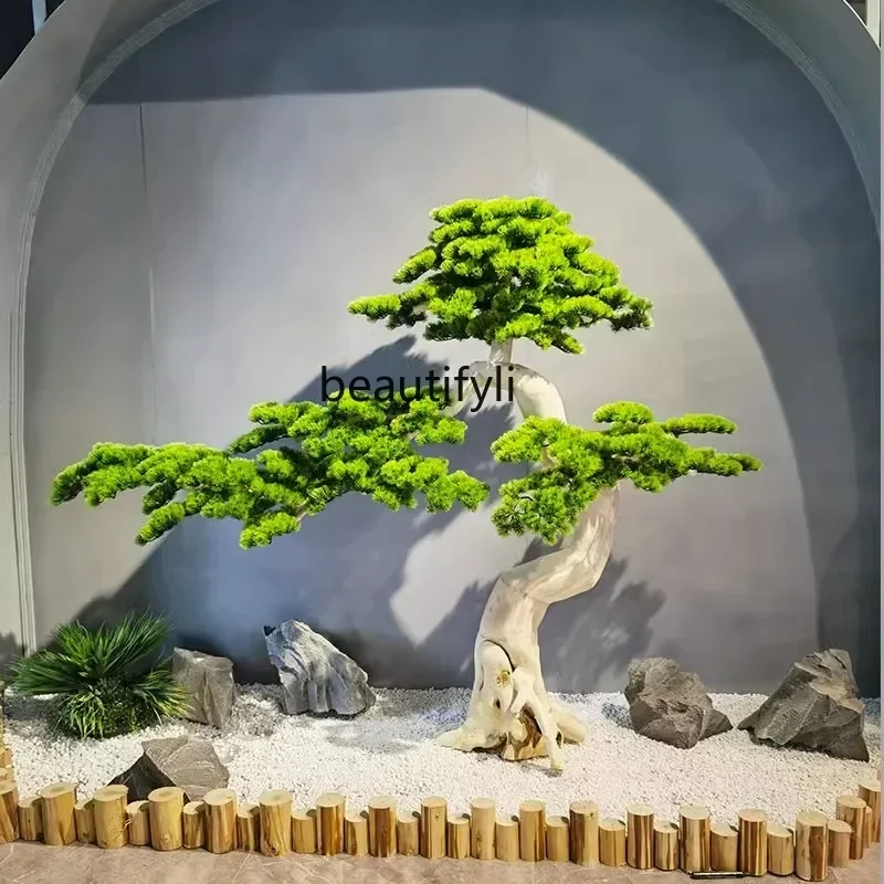 Artificial Greeting Pine Modeling Indoor Artificial Tree Root Carving Wood Decoration Floor Ornaments Staircase Landscaping